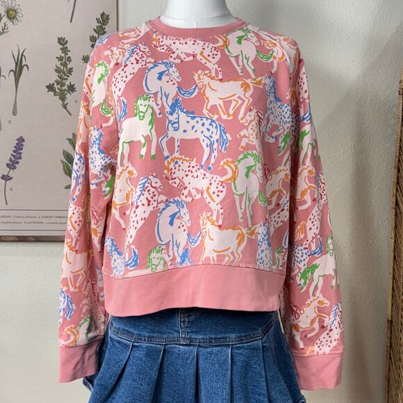 Stella McCartney Kids Pink Horse Pony Print Sweatshirt Cowgirl Prairie 14 yr - Picture 2 of 8